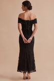 Black Sheath Off the Shoulder Embroidered Maxi Wedding Guest Dress