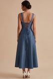 Twilight A-Line Square Neck Midi Wedding Guest Dress with Bow