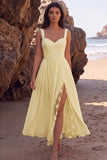White A-Line Thick Straps Ruched Chiffon Midi Wedding Dress with Slit