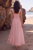 White A-Line Thick Straps Ruched Chiffon Midi Wedding Dress with Slit
