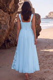 White A-Line Thick Straps Ruched Chiffon Midi Wedding Dress with Slit