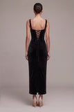 Black Sheath Sweetheart Long Velvet Dress with Rhinestone