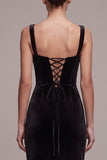 Black Sheath Sweetheart Long Velvet Dress with Rhinestone