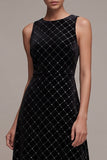 Black A-Line Round Neck Maxi Velvet Dress