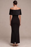 Black Sheath Off the Shoulder Bow Satin Long Formal Dress