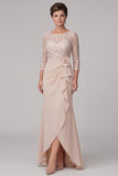 Champagne Floral Ruched Mermaid Lace Long Mother of the Bride Dress with Slit