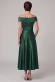 Dark Green Ruched A-Line Midi Satin Mother of the Bride Dress with Rhinestone