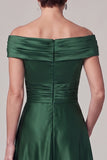 Dark Green Ruched A-Line Midi Satin Mother of the Bride Dress with Rhinestone