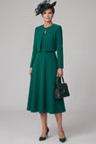 Dark Green A-Line 2-Piece Midi Satin Mother of the Bride Dress with Jacket