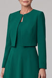 Dark Green A-Line 2-Piece Midi Satin Mother of the Bride Dress with Jacket