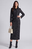 Black Two Piece Plaid Collar Long Sleeves Midi Work Dress