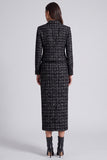 Black Two Piece Plaid Collar Long Sleeves Midi Work Dress