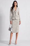 Grey Blue Two Piece Notched Lapel Single Breasted Plaid Work Dress