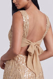 Golden Bodycon Square Neck Sequins Short Cocktail Dress