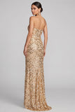 Sparkly Golden Sequins Strapless Mermaid Long Evening Dress