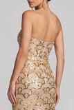 Sparkly Golden Sequins Strapless Mermaid Long Evening Dress