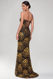 Sparkly Black Golden Mermaid Strapless Beaded Long Evening Dress