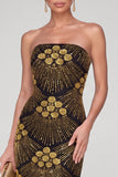 Sparkly Black Golden Mermaid Strapless Beaded Long Evening Dress