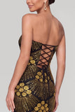 Sparkly Black Golden Mermaid Strapless Beaded Long Evening Dress