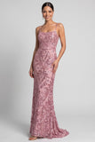 Sparkly Mermaid Spaghetti Straps Sequins Pink Long Evening Dress