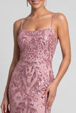 Sparkly Mermaid Spaghetti Straps Sequins Pink Long Evening Dress