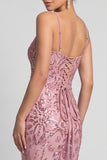Sparkly Mermaid Spaghetti Straps Sequins Pink Long Evening Dress
