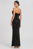 Sparkly Black Mermaid Strapless Ruched Satin Long Evening Dress