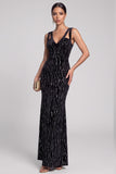 Sparkly Black Mermaid Cut Out V-Neck Sequins Long Evening Dress