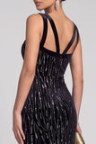 Sparkly Black Mermaid Cut Out V-Neck Sequins Long Evening Dress