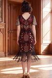 Sparkly Apricot V-Neck Sequins Bodycon Midi Roaring 1920s Dress with Fringes
