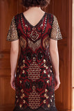 Sparkly Apricot V-Neck Sequins Bodycon Midi Roaring 1920s Dress with Fringes