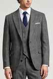 Peak Lapel 3 Piece Grey Single Breasted Men's Prom Suits