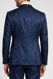 3 Piece Navy Jacquard Satin Shawl Lapel Single Breasted Men's Prom Suits