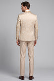 Champagne 3 Piece Jacquard Satin Shawl Lapel Men's Prom Suits