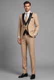 Khaki 3 Piece Peak Lapel Single Breasted Men's Prom Suits
