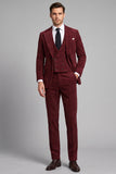 Burgundy Corduroy Peak Lapel Single Breasted 3 Piece Men's Prom Suits