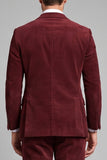 Burgundy Corduroy Peak Lapel Single Breasted 3 Piece Men's Prom Suits