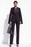 Black Pantsuits Peak Lapel Cape 2 Piece Single Breasted Women Suits
