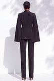 Black Pantsuits Peak Lapel Cape 2 Piece Single Breasted Women Suits