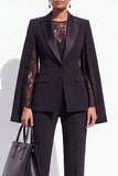 Black Pantsuits Peak Lapel Cape 2 Piece Single Breasted Women Suits