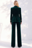 Burgundy Velvet Peak Lapel Peplum V-Neck 2 Piece Women Suits
