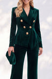 Burgundy Velvet Peak Lapel Peplum V-Neck 2 Piece Women Suits