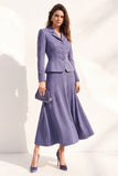 Purple Two Piece Notched Lapel Long Sleeves Single Breasted A-Line Midi Women Suits