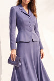 Purple Two Piece Notched Lapel Long Sleeves Single Breasted A-Line Midi Women Suits