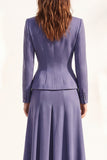 Purple Two Piece Notched Lapel Long Sleeves Single Breasted A-Line Midi Women Suits