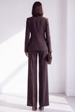 Coffee Fitted Notched Lapel Double Breasted Long Sleeves Women Suits with Lace