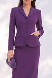 Dark Purple Two Piece Notched Lapel Single Breasted Midi Women Suits with Pockets