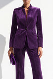 Dark Purple Stand Collar Single Breasted Glitter Long Women Suits