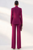 Purple Red Two Piece Shawl Lapel Long Sleeves Women Suits