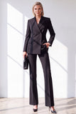 Black Fitted Peak Lapel 2 Piece Double Breasted Women Suits with Pockets